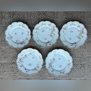Haviland Gold Rimmed Limoges Schleiger China Pink Flowers Floral 5 Plates